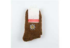 Plüscksocken braun mit Stickerei Edelweiss
