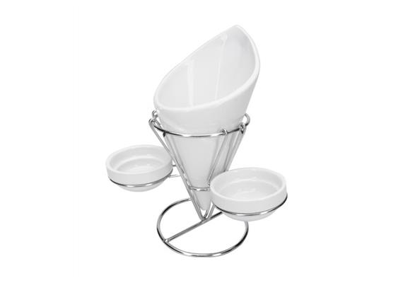 Pommes Halter mit doppel Dip Schale 12x12x23 cm weiss Pommes Halter mit doppel Dip Schale 12x12x23 cm weiss