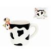 Porz.-Mugbecher mit Kuh auf Rand. schwarz/weiss,