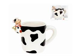 Porz.-Mugbecher mit Kuh auf Rand. schwarz/weiss,