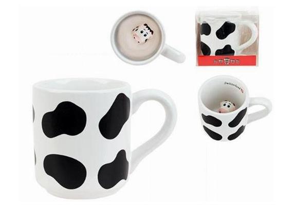 Porz.- Mugbecher mit Kuh innen, schwarz/weiss,