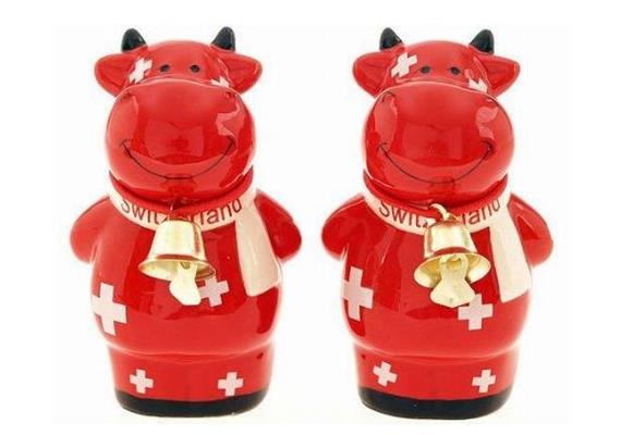 Salz & Pfeffer Porzellan Kuh rot mit Schal & CH-Kr