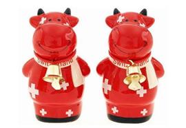 Salz & Pfeffer Porzellan Kuh rot mit Schal & CH-Kr