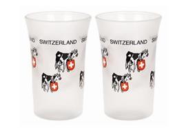 Schnaps-Stamper, satiniert Dekor Kühe mit CH-Kreuz