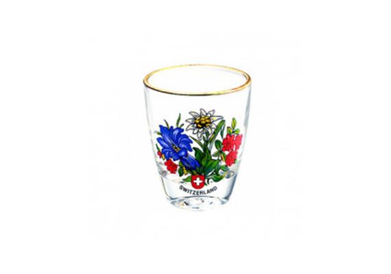 Schnapsglas Alpenblumen Goldrand