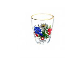 Schnapsglas Alpenblumen Goldrand