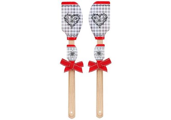 Silikon-Teigspachtel-Set Herz mit Edelweiss grau -weiss kariert