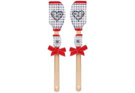 Silikon-Teigspachtel-Set Herz mit Edelweiss grau -weiss kariert