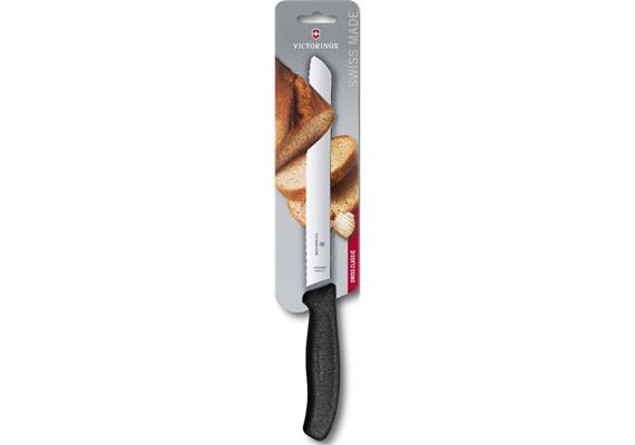 Swiss Classic, Brotmesser, 21cm, Wellen, schwarz in Blister