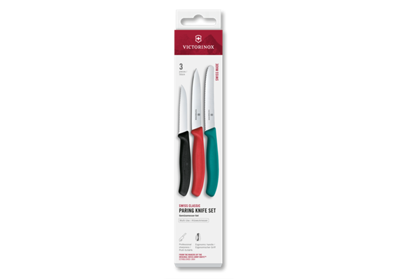 Swiss Classic, Gemüsemesser Set, 3tlg, gerade/wellen, grün, rot, schwarz , box