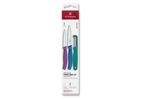 Swiss Classic, Gemüsemesser Set mit I-Schäler, 3tlg, grün/violett/blau, box