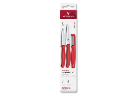 Swiss Classic, Gemüsemesser Set mit I-Schäler, 3tlg, rot, box