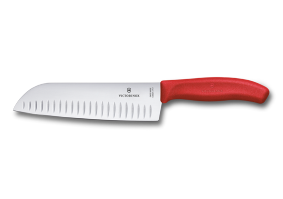 Swiss Classic, Santokumesser, 17cm, gerade, fluted, rot, blister