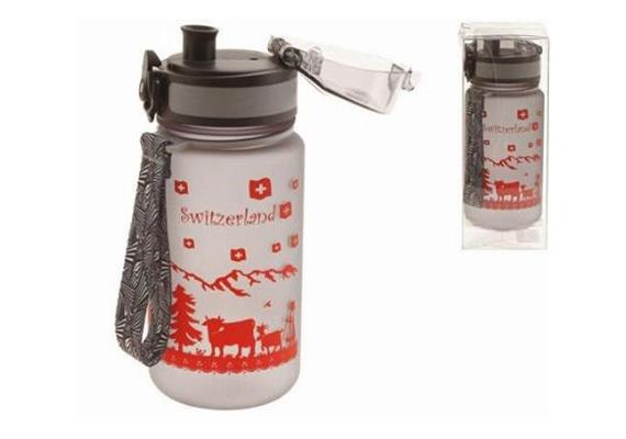 Trinkflasche transparent 350ml mit Alpaufzug rot Trinkflasche transparent 350ml mit Alpaufzug rot