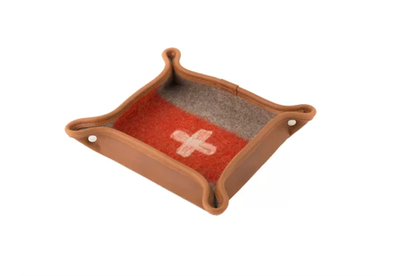 Unterlage mit Lederoden gesticktem Kreuz