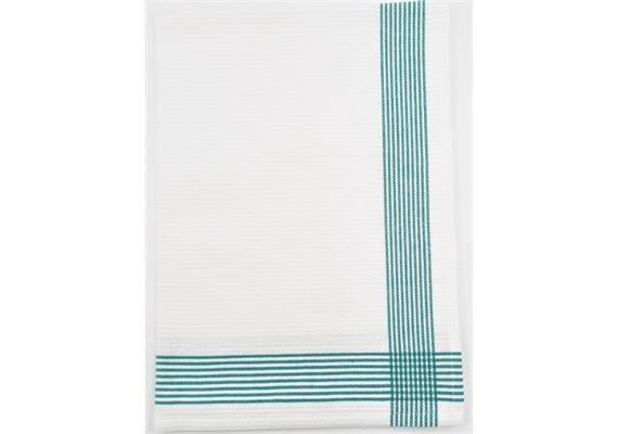 Waffeltuch weiss, Streifen grün 50x70cm Alpenblume