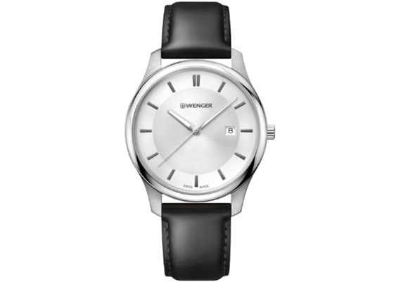 Wenger City Classic d:43mm white silver dial, black padded leather