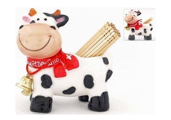 Zahnstocher-Kuh Porzellan schwarz-weiss mit Glocke