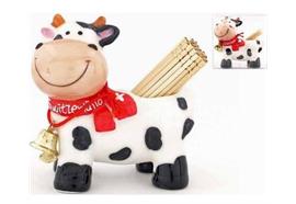 Zahnstocher-Kuh Porzellan schwarz-weiss mit Glocke